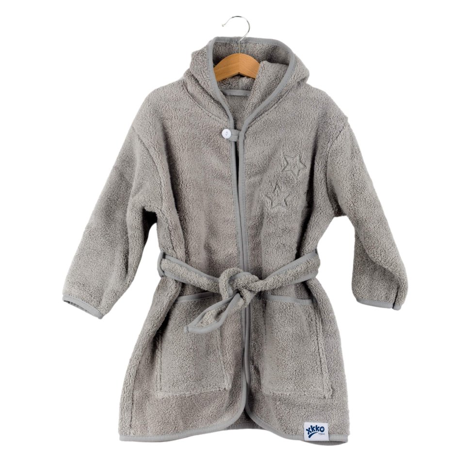 Dětský biobavlněný froté župan XKKO Organic - Silver Stars 12-24m